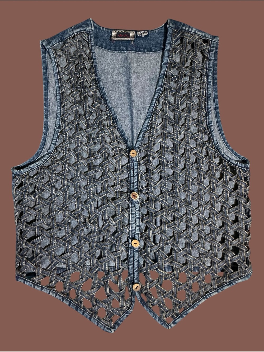 Vintage A.J. Woven Denim Lattice Vest Large